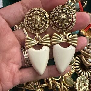 Gold and Cream Statement Earrings